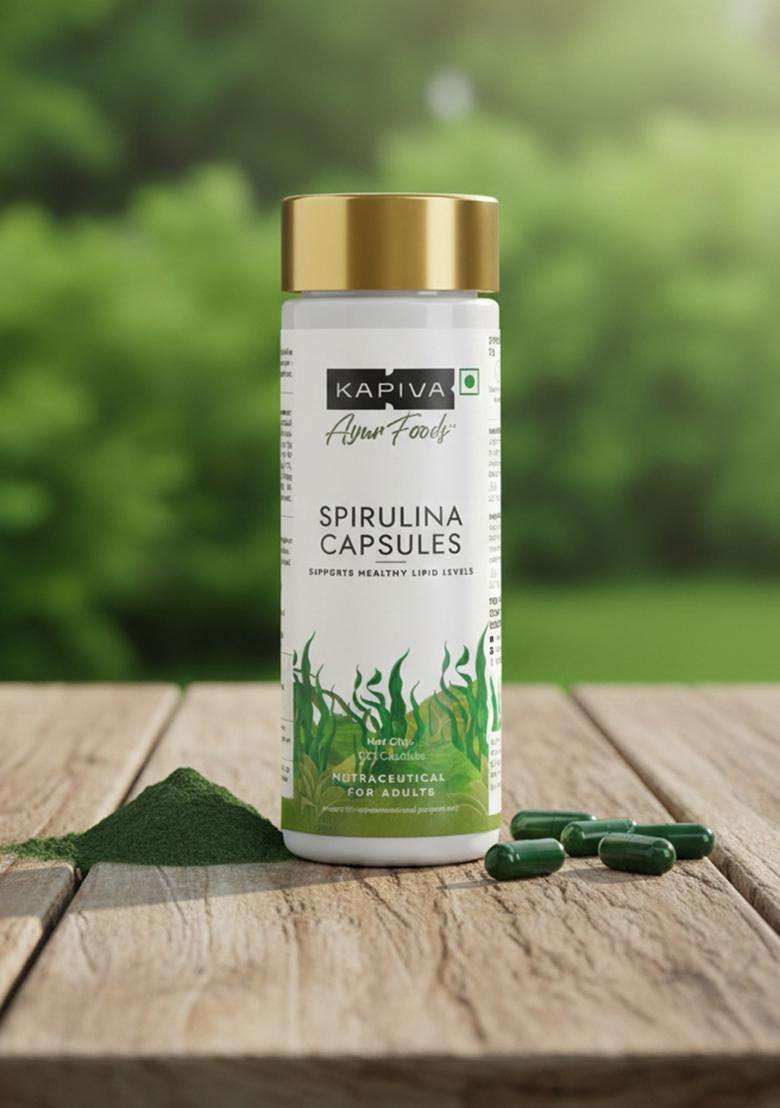 Kapiva Spirulina Capsules |120 Capsule| Contains 60% Protein | Boost Your Immunity Free From Preservative & Pesticides Tablet - Indya