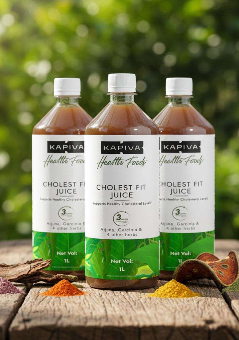 Kapiva Cholest Fit Juice, 1L X 3 Month Pack | Supports Healthy Cholesterol With Arjuna, Apple Cider Vinegar, & 4 More Herbs (Pack Of 3) - Indya