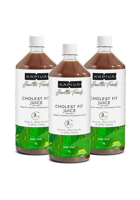 Kapiva Cholest Fit Juice, 1L X 3 Month Pack | Supports Healthy Cholesterol With Arjuna, Apple Cider Vinegar, & 4 More Herbs (Pack Of 3)