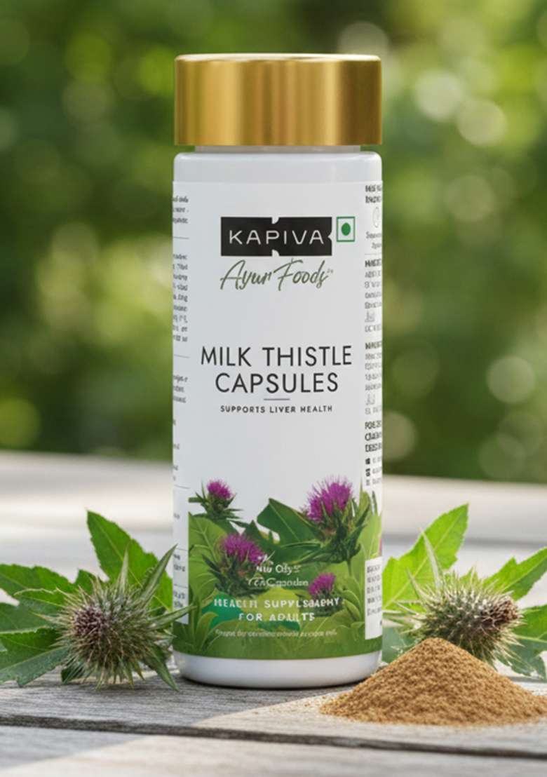 Kapiva Milk Thistle Capsules (120N) | With 70% Silymarin Supports Liver & Immune System Vegan, Preservative-Free Detox Supplement - Indya