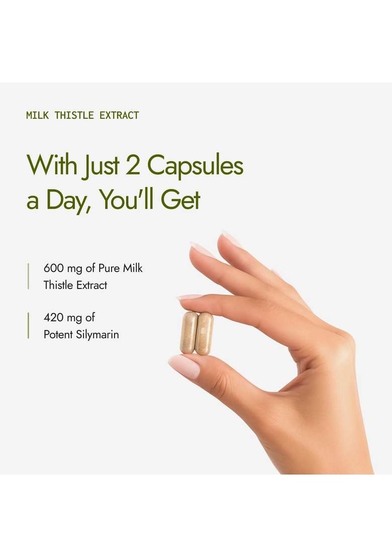 Kapiva Milk Thistle Capsules (120N) | With 70% Silymarin Supports Liver & Immune System Vegan, Preservative-Free Detox Supplement - Indya