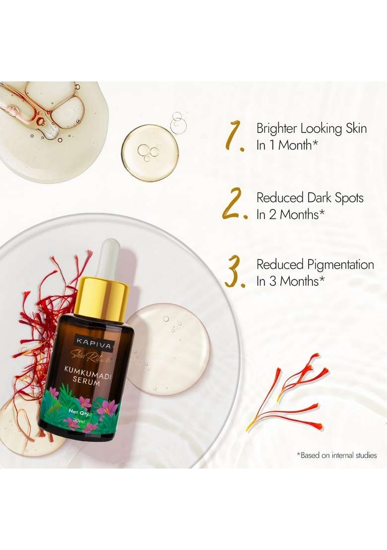 Kapiva Kumkumadi Glow Serum (30Ml) | For Brighter & Glowing Skin Helps Reduce Dark Spots Pigmentation - Indya