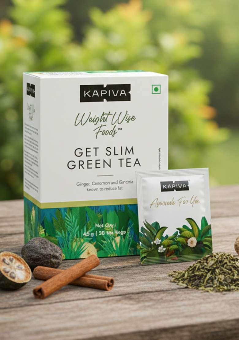 Kapiva Get Slim Green Tea Powder (45Gm) | Lemongrass Flavored + Natural Metabolism Booster For Healthy Weight Care - Indya