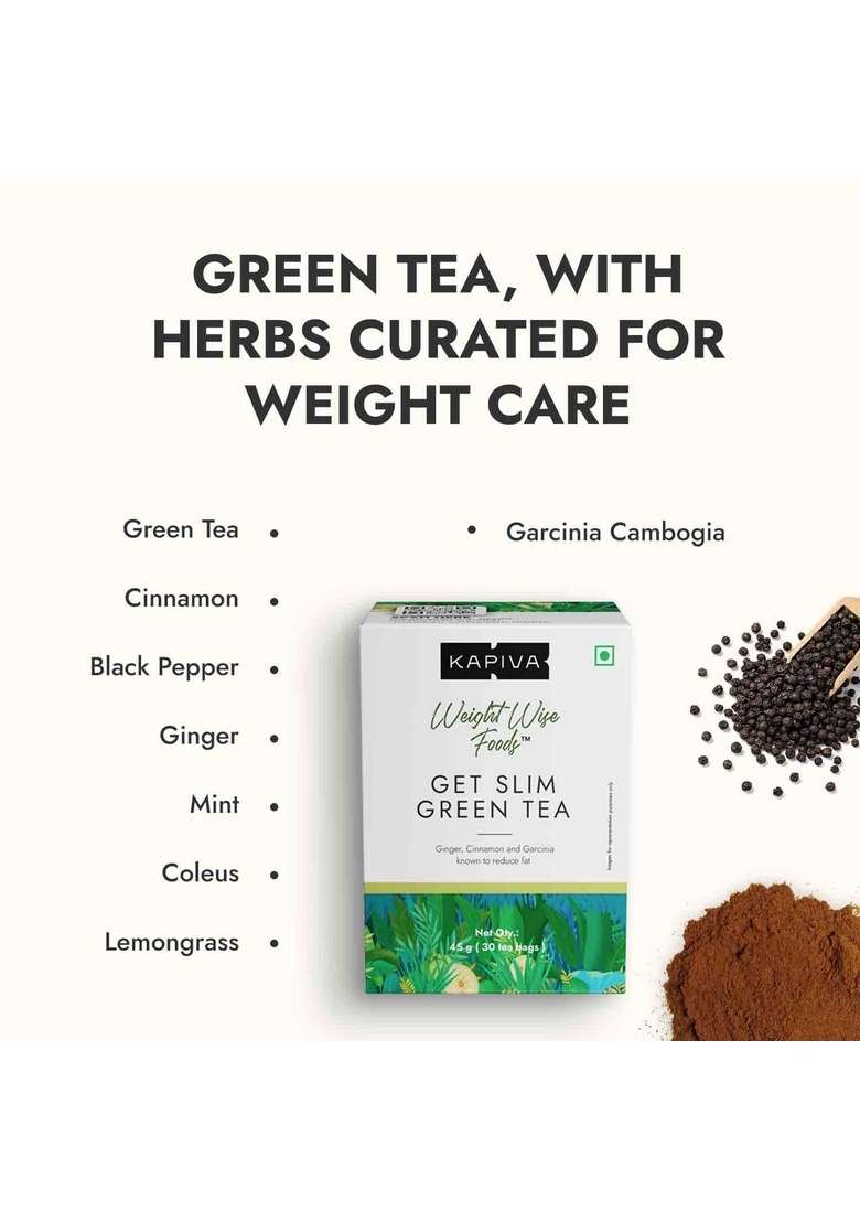 Kapiva Get Slim Green Tea Powder (45Gm) | Lemongrass Flavored + Natural Metabolism Booster For Healthy Weight Care - Indya