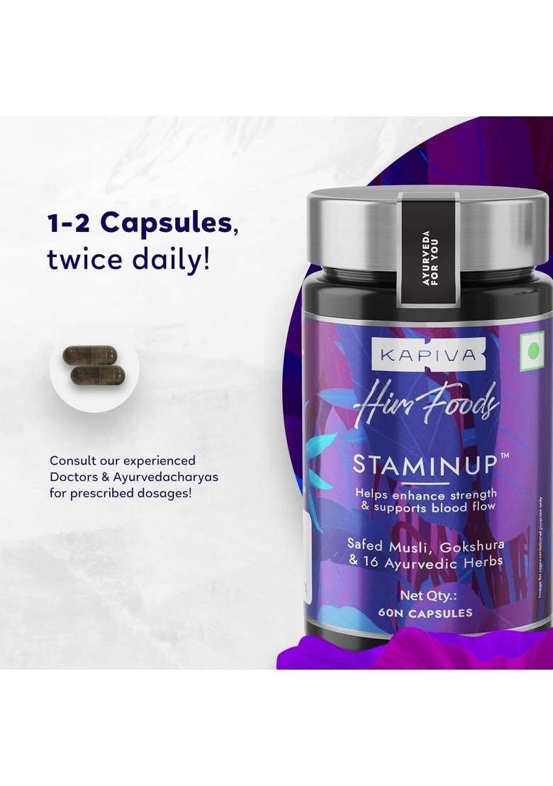 Kapiva Staminup Capsules - Modern Ayurvedic Solution Containing 17 Herbs | 4 Bhasmas (60 Capsules) - Indya