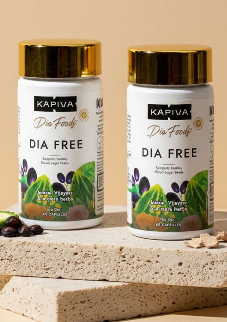 Kapiva Dia Free Capsules | Helps Manage Blood Sugar Levels With Karela, Jamun & Gudmar 100% Ayurvedic Powerful Herbs 1 Month Pack For Diabetes/Diabetic Care 60 (Pack Of 2) - Indya