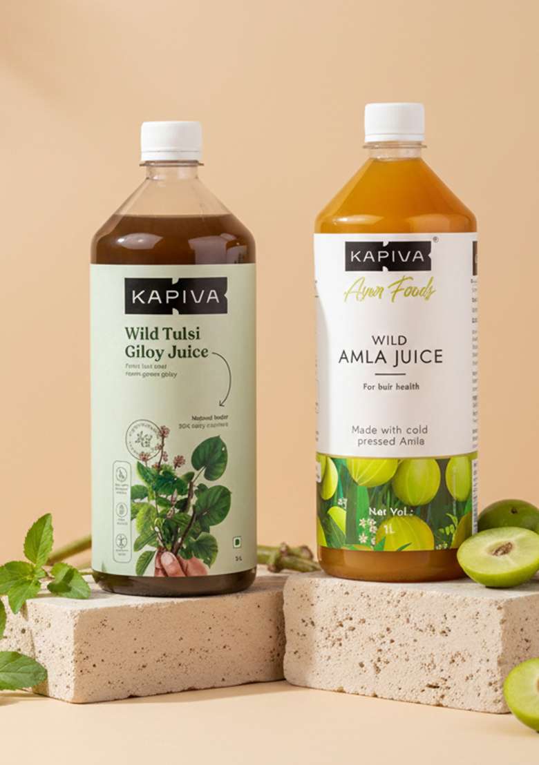 Kapiva Wild Tulsi Giloy 1L + Amla Juice | Boosts Immunity And Digestion Natural Pack Boosters For Adults No Added Sugar - Indya