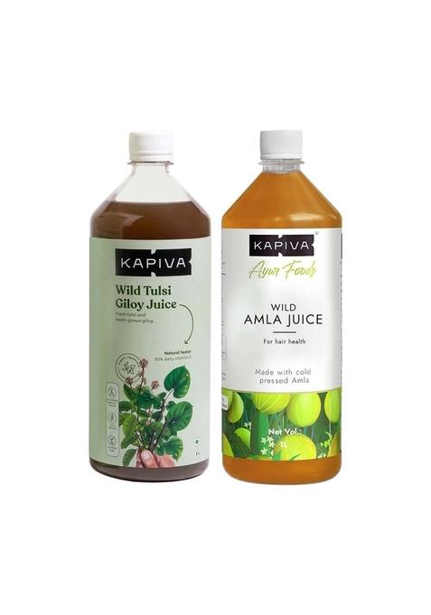 Kapiva Wild Tulsi Giloy 1L + Amla Juice | Boosts Immunity And Digestion Natural Pack Boosters For Adults No Added Sugar