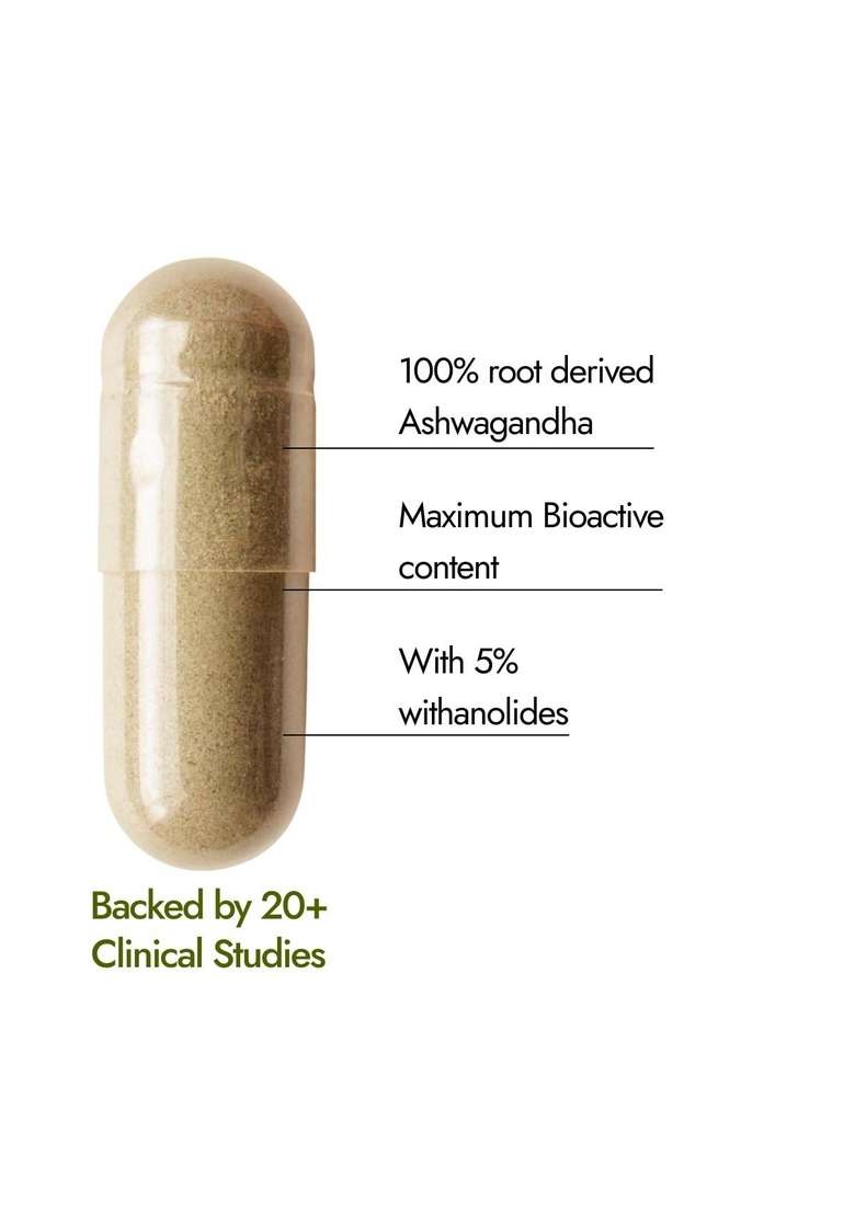 Kapiva Ksm-66 Ashwagandha (500Mg) | Clinically Proven With 5% Withanolides 100% Root Extract Supports Cortisol Balance, Strength & Vitality Natural Stress Relief 60 Veg Capsules - Indya