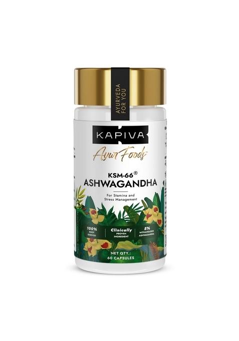 Kapiva Ksm-66 Ashwagandha (500Mg) | Clinically Proven With 5% Withanolides 100% Root Extract Supports Cortisol Balance, Strength & Vitality Natural Stress Relief 60 Veg Capsules