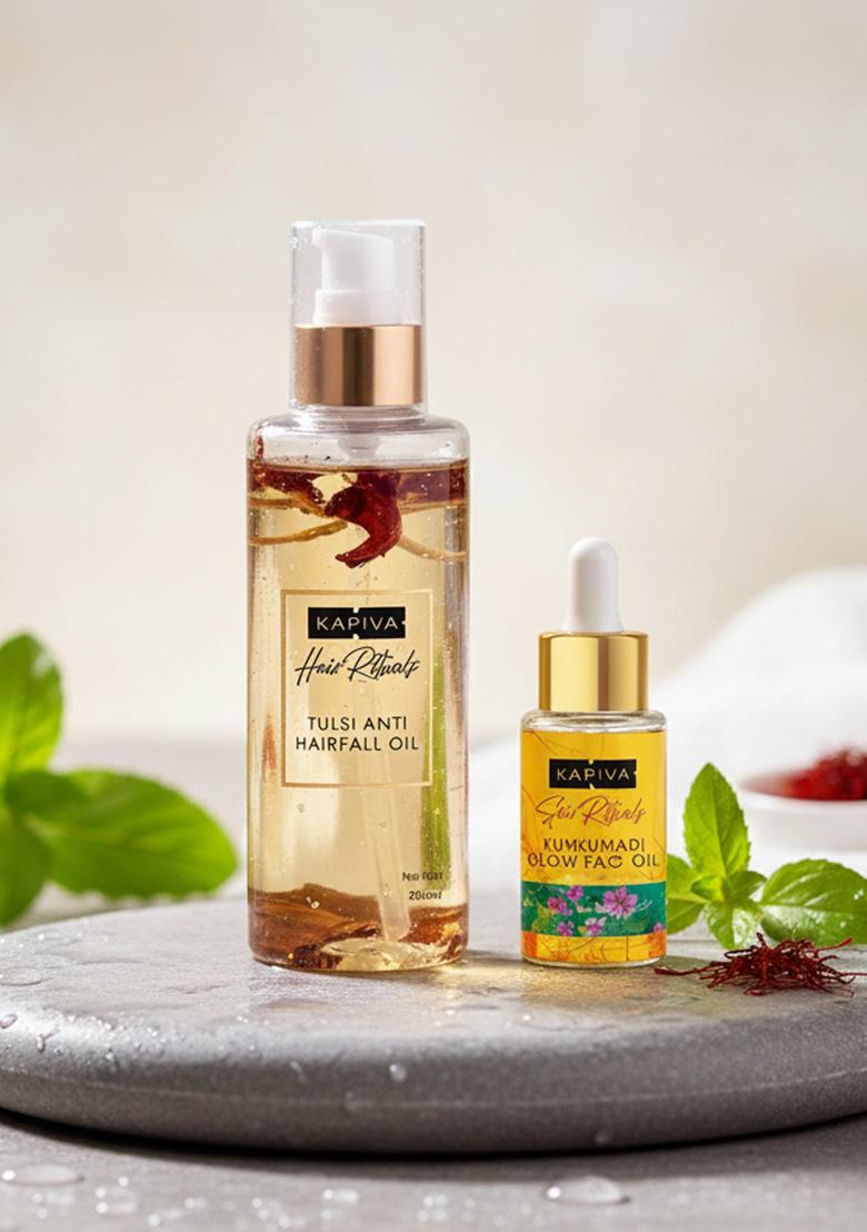 Kapiva Tulsi Anti-Hair Fall Oil (200 Ml) | Visible Results In 2 Months + Kumkumadi Glow Face (30 100% Ayurvedic For Dull Skin, Dark Spots & Pigmentation