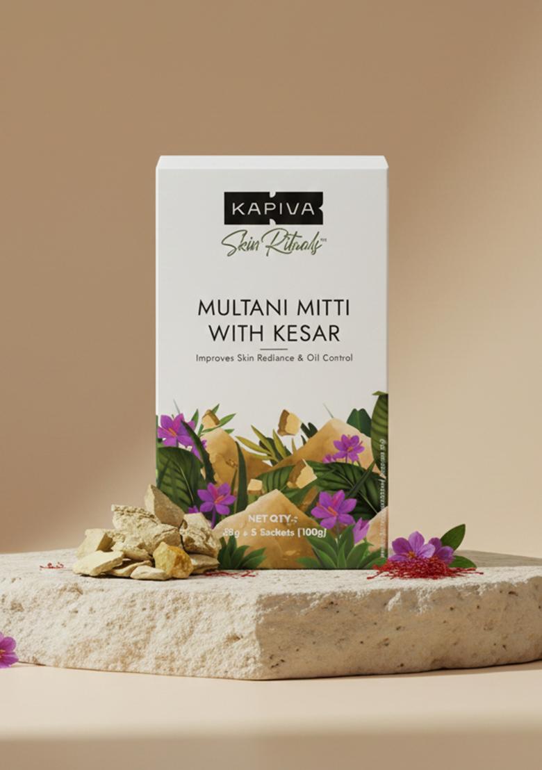 Kapiva Multani Mitti With Kesar For Face | Natural Fuller’S Earth Pack Glowing Skin| Enhanced Saffron