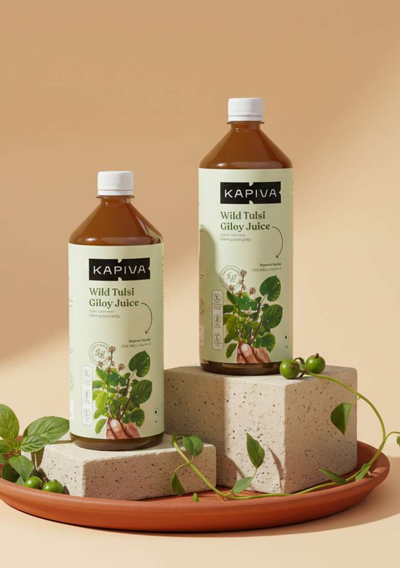 Kapiva Wild Tulsi Giloy Juice (2L) | Fresh And Neem-Grown To Support Immune Health - Super Saver Pack Of 2 - Indya