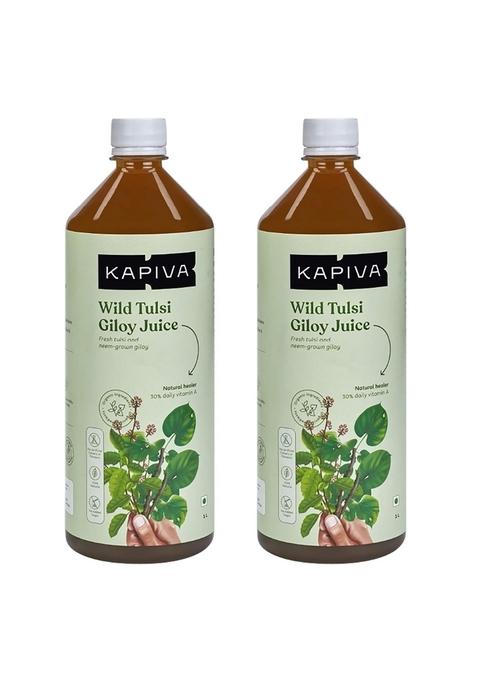 Kapiva Wild Tulsi Giloy Juice (2L) | Fresh And Neem-Grown To Support Immune Health - Super Saver Pack Of 2