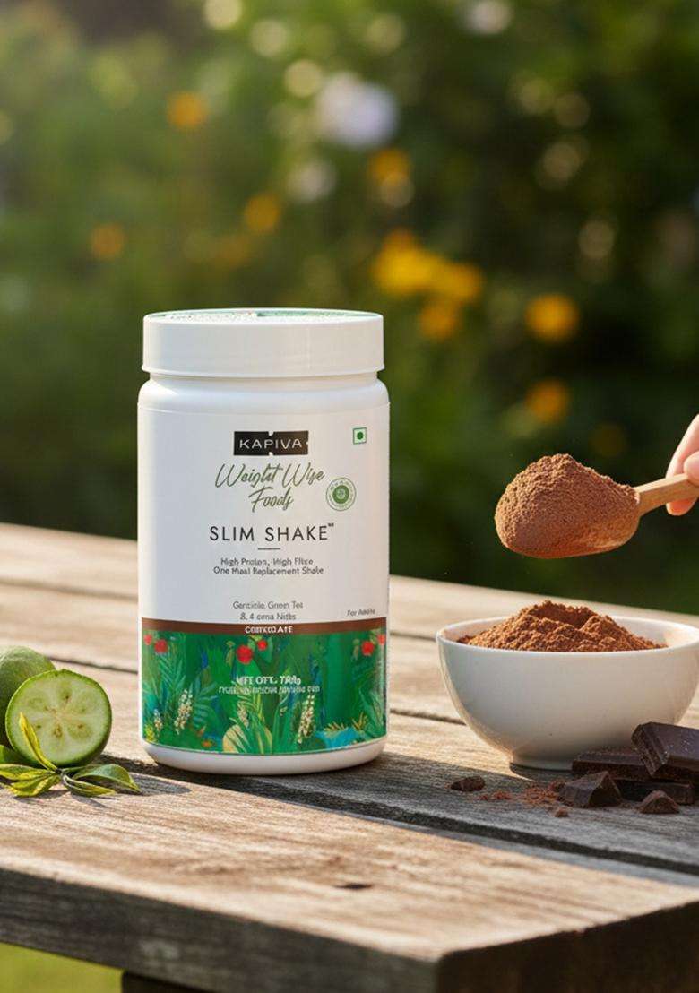Kapiva Chocolate Slim Shake - Meal Replacement Drink Powered With 7 Ayurvedic Herbs For Healthy Weight Control & Management - Indya