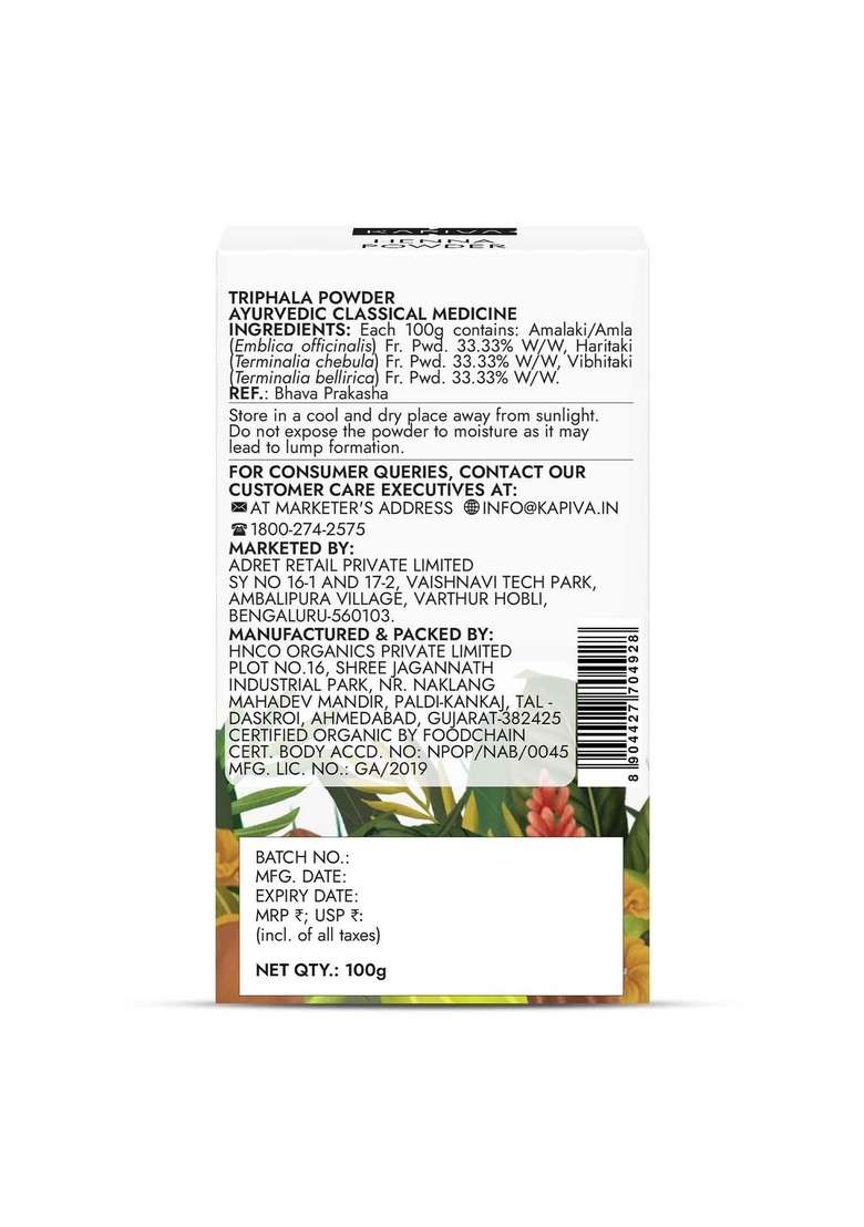 Kapiva Organic Triphala Powder 100G (Pack Of 2) | Helps Relieve Constipation Promotes Gut Health Ayurvedic Digestive Support Churna - Indya