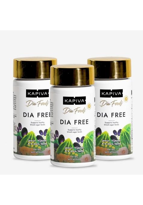 Kapiva Dia Free Capsules | Helps Manage Blood Sugar Levels With Karela, Jamun & Gudmar 100% Ayurvedic Powerful Herbs 1 Month Pack For Diabetes/Diabetic Care 60 (Pack Of 3)