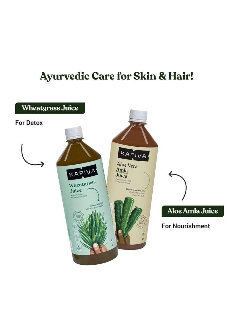 Kapiva Aloe And Amla Juice + Wheatgrass | Ayurvedic Combo For Better Digestion, General Wellness, Skin Hair Care (1L+1L) - Indya