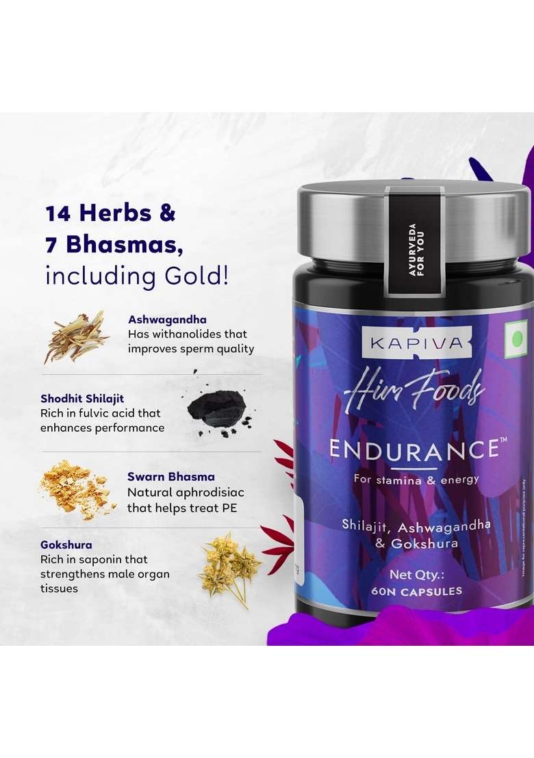 Kapiva Endurance Capsules - Research-Backed Blend Of 14 Herbs & 7 Bhasmas Like Ashwagandha, Shilajit Gokshura To Unlock Peak Performance Pack 2 - Indya