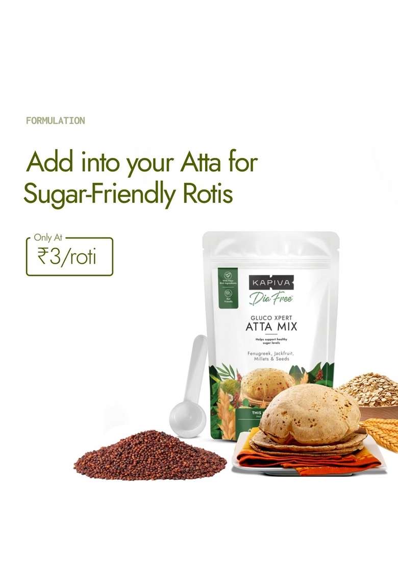 Kapiva Dia Free Atta Mix, 150G | Makes Sugar-Friendly Methi, Barley, Chia Seeds, Jackfruit & 5 More - Indya