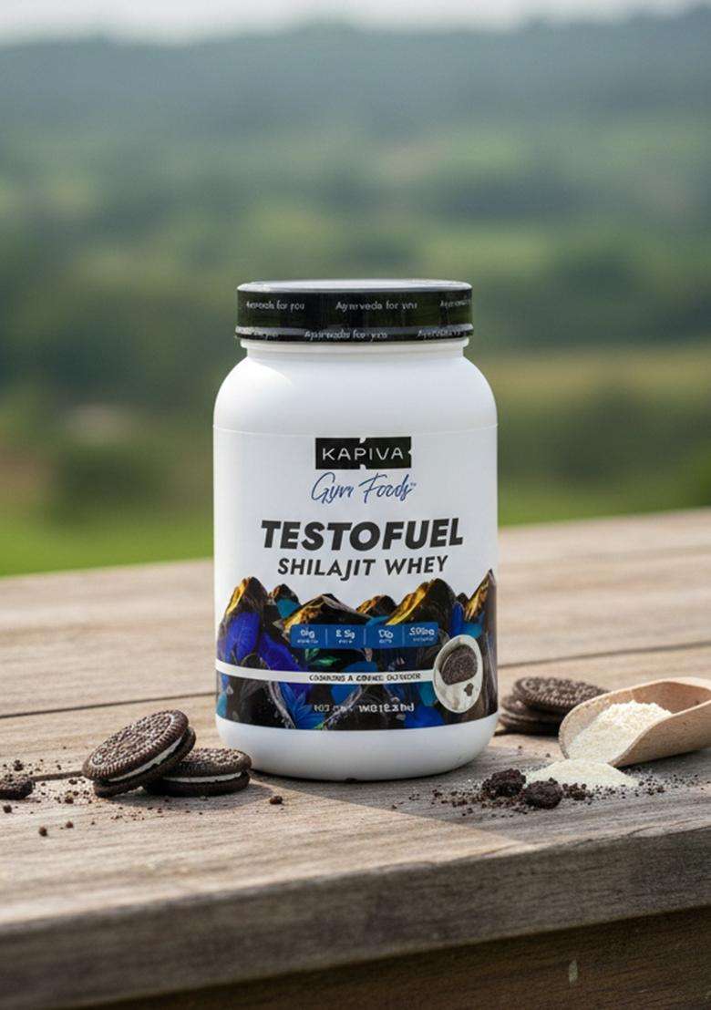 Kapiva Testofuel Shilajit Whey Protein| 25G Protein | 250Mg 5.5G Bcaa Cookies & Cream Faster Absorption Digezyme Blend Wada Compliant 1Kg/ 2.2Lb - Indya