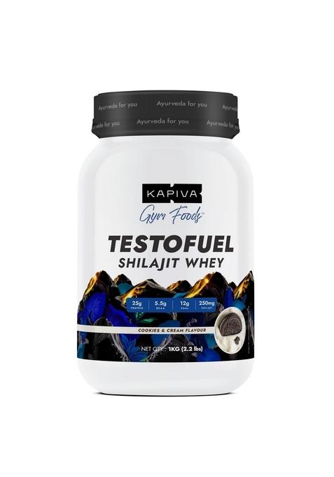 Kapiva Testofuel Shilajit Whey Protein| 25G Protein | 250Mg 5.5G Bcaa Cookies & Cream Faster Absorption Digezyme Blend Wada Compliant 1Kg/ 2.2Lb