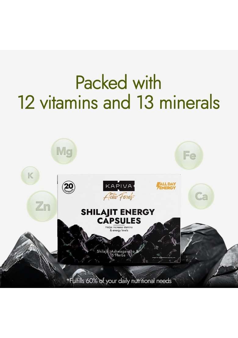 Kapiva Shilajit/Shilajeet Energy 20 Capsules | Made With 100% Pure Shilajit For All Day & Stamina Ashwagandha,Gokshura Ayurvedic - Indya