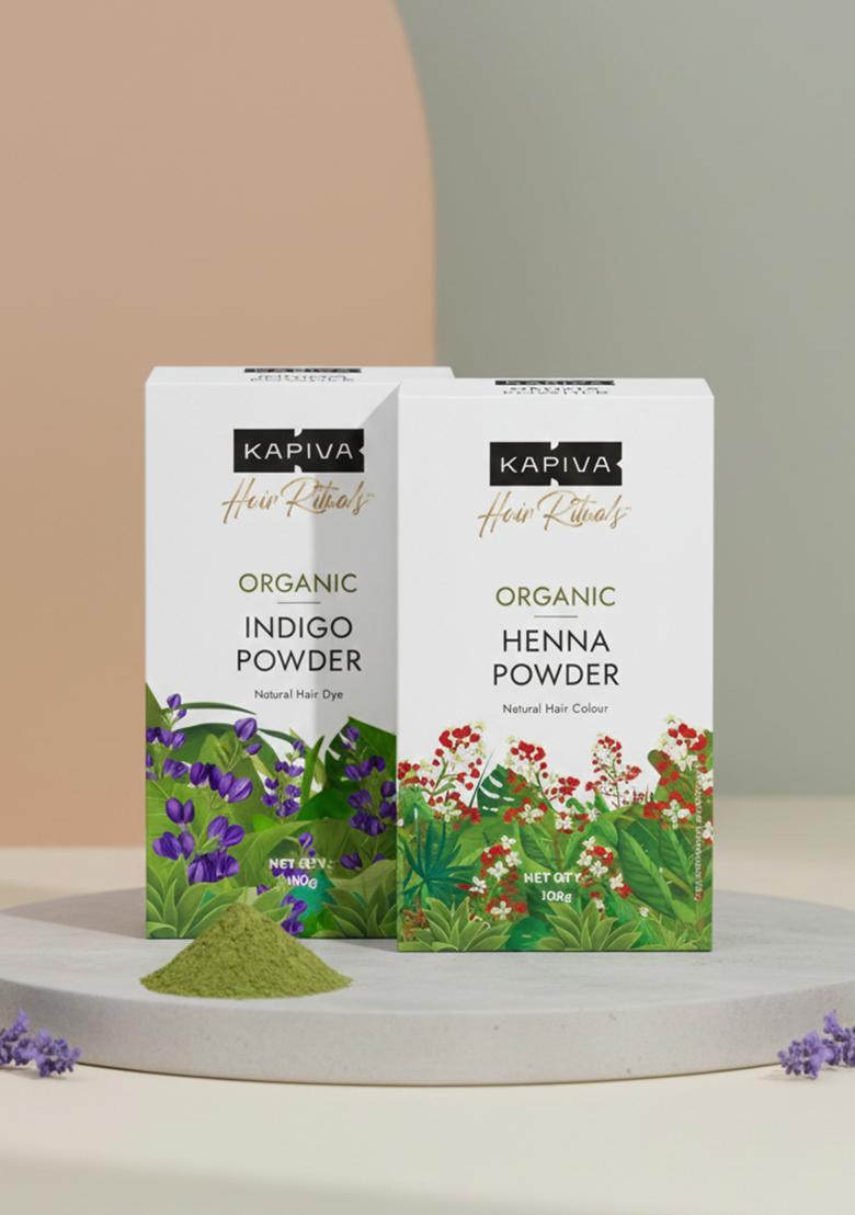 Kapiva Organic Henna & Indigo Powder | Natural Hair Colour Prevents Dandruff For Conditioned, Healthy