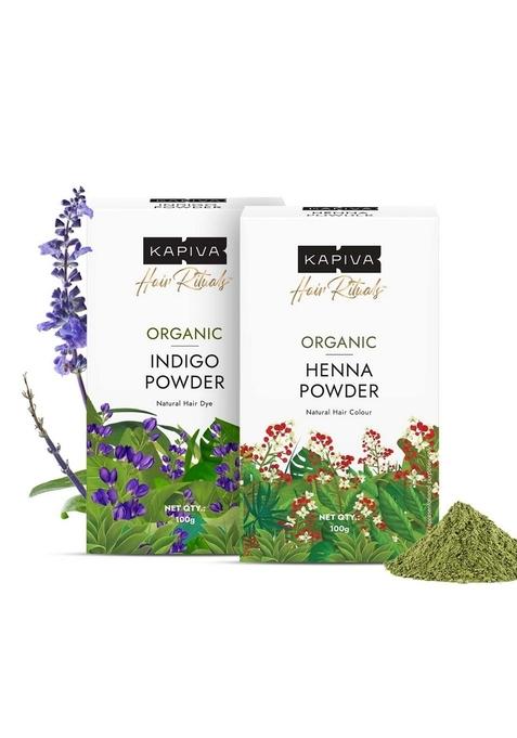 Kapiva Organic Henna & Indigo Powder | Natural Hair Colour Prevents Dandruff For Conditioned, Healthy