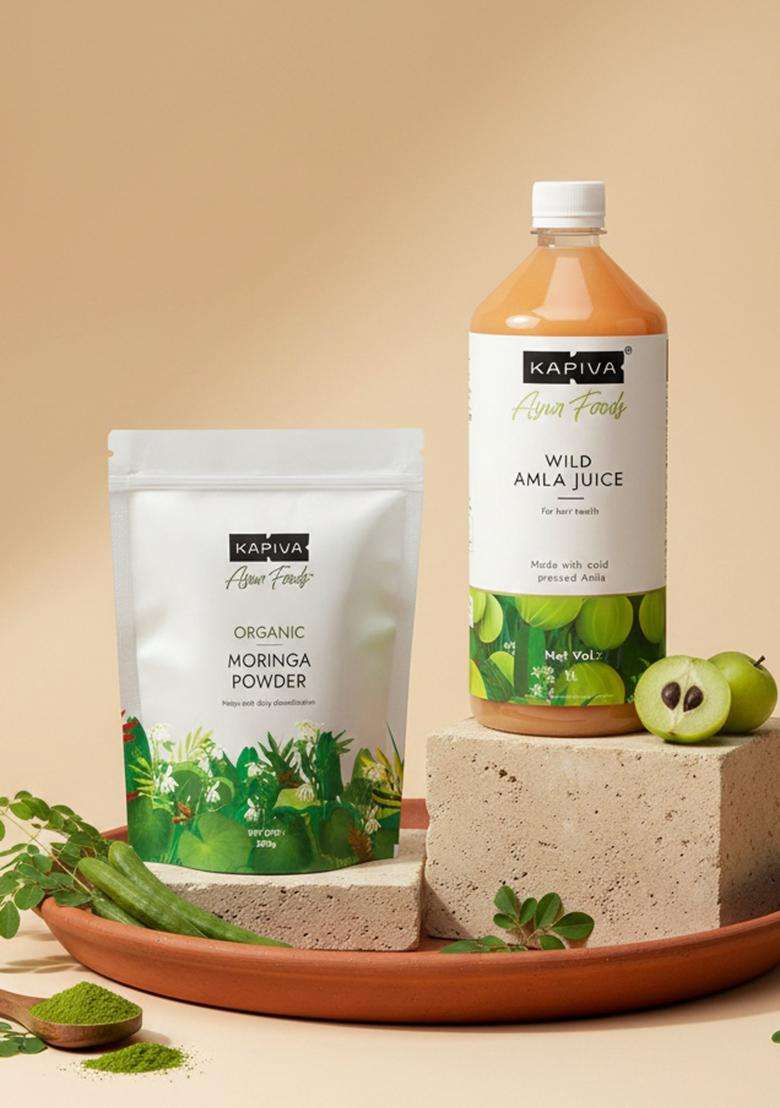 Kapiva Moringa Powder (200G) + Wild Amla Juice (1L) | Immunity, Detox & Energy Support Natural Superfoods No Added Sugar Vegan Preservative-Free - Indya