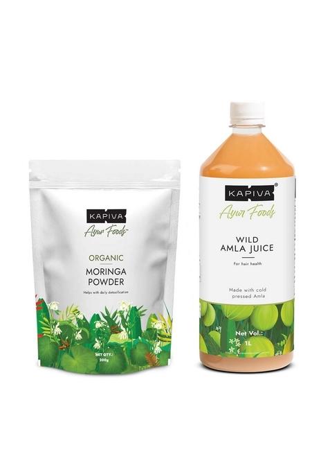 Kapiva Moringa Powder (200G) + Wild Amla Juice (1L) | Immunity, Detox & Energy Support Natural Superfoods No Added Sugar Vegan Preservative-Free