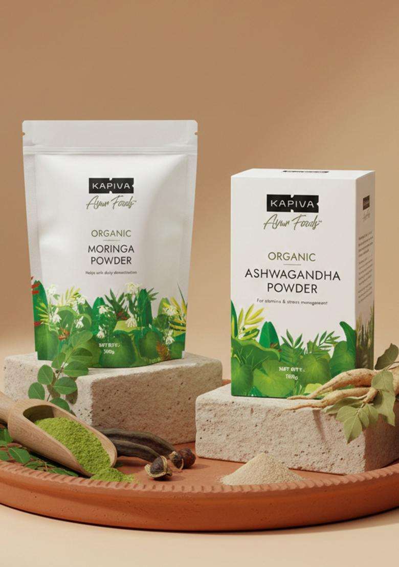 Kapiva Certified Organic Moringa Powder 200G | From Pure Drumstick Leaves Gives Natural Energy & Nutrients (Moringa + Ashwagandha Powder) - Indya