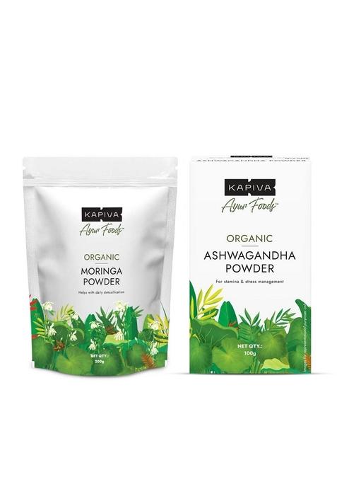 Kapiva Certified Organic Moringa Powder 200G | From Pure Drumstick Leaves Gives Natural Energy & Nutrients (Moringa + Ashwagandha Powder)