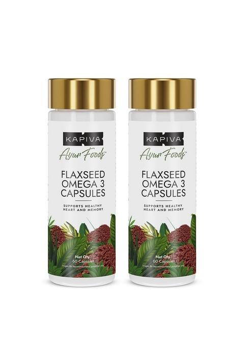Kapiva Flaxseed Omega 3 Capsules (60N) | Vegetarian Oil Better Joint & Heart Health (Pack Of 2)