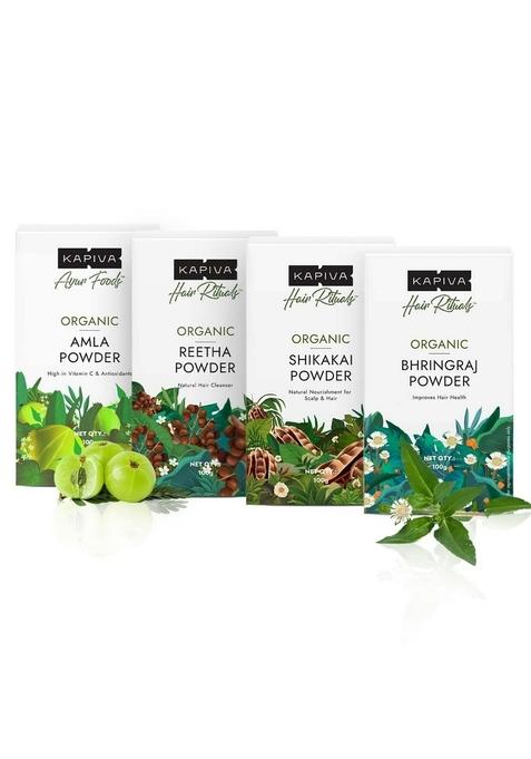 Kapiva Organic Amla, Reetha, Bhringraj & Shikakai Powder | Prevents Dandruff High Vitamin C Conditions Hair Natural Shampoo Conditioner