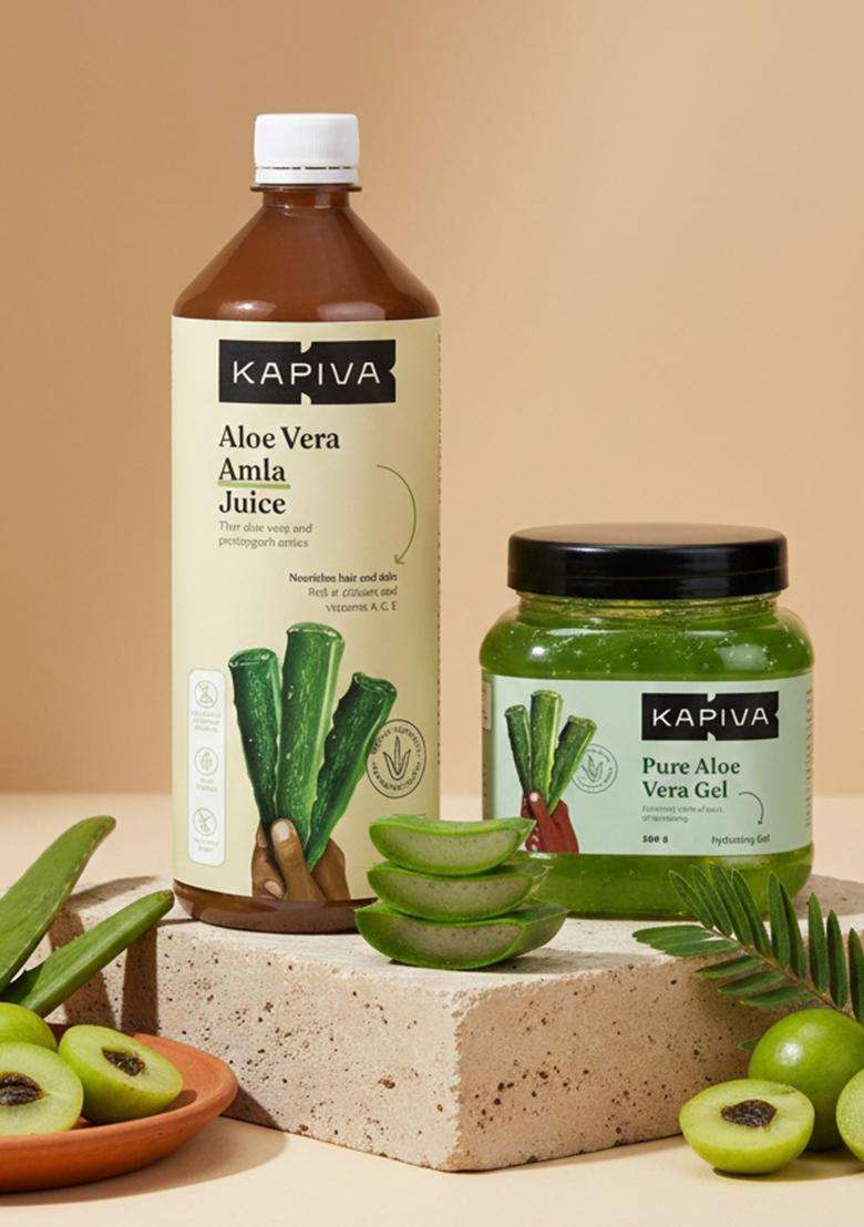 Kapiva Aloe And Amla Juice + Vera Gel | Ayurvedic Combo For Clearer Skin Stronger Hair (1L+500G) - Indya