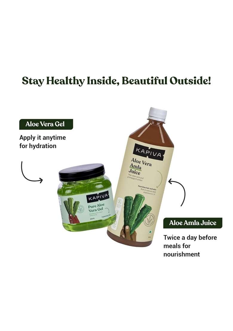 Kapiva Aloe And Amla Juice + Vera Gel | Ayurvedic Combo For Clearer Skin Stronger Hair (1L+500G) - Indya