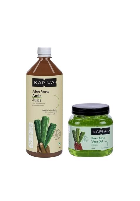 Kapiva Aloe And Amla Juice + Vera Gel | Ayurvedic Combo For Clearer Skin Stronger Hair (1L+500G)