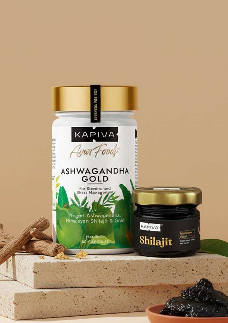 Kapiva Himalayan Shilajit + Ashwagandha Gold|Boost Stamina&De-Stress|Natural&Ayurvedic,Tablet - Indya