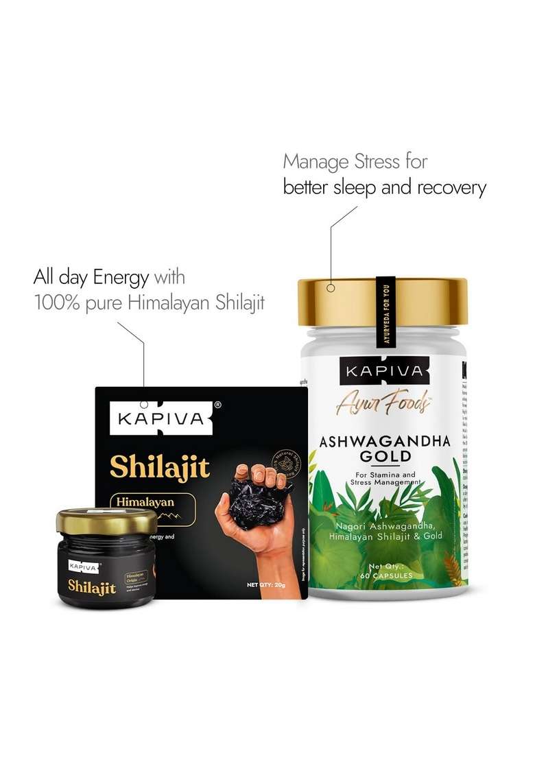 Kapiva Himalayan Shilajit + Ashwagandha Gold|Boost Stamina&De-Stress|Natural&Ayurvedic,Tablet - Indya