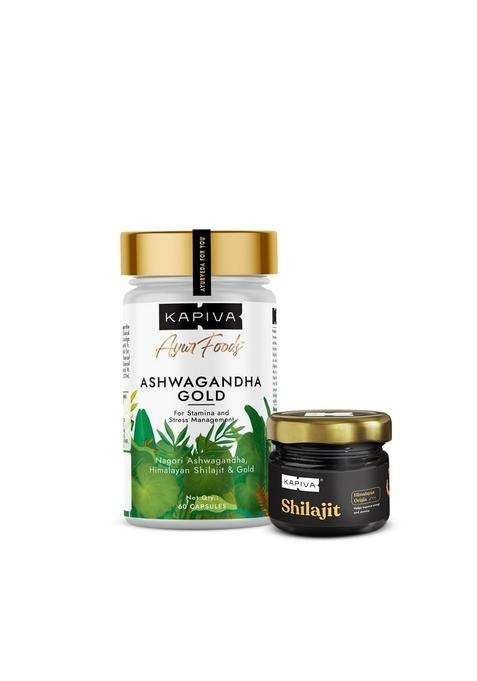Kapiva Himalayan Shilajit + Ashwagandha Gold|Boost Stamina&De-Stress|Natural&Ayurvedic,Tablet