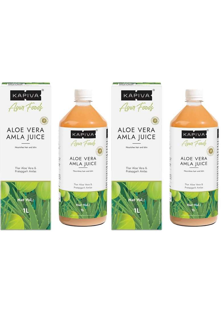 Kapiva Aloe Vera + Amla Juice | Cold-Pressed For Glowing Skin Helps With Metabolism (1L) (Pack Of 2) - Indya