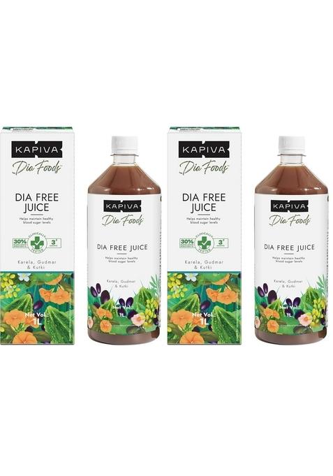 Kapiva Dia Free Juice, 1L | Clinically Proven Diabetic Care Amla, Karela, Jamun, Guduchi & 7 More (Pack Of 2)