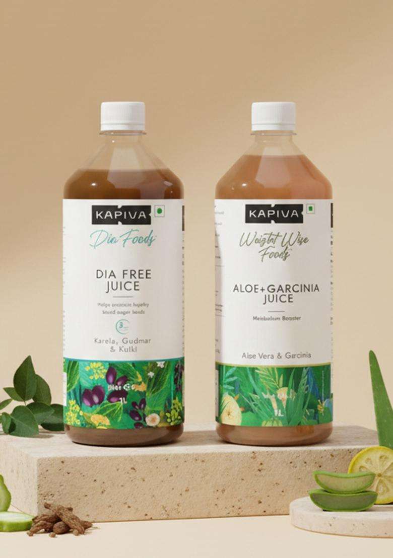 Kapiva Dia Free Juice + Aloe Garcinia | Blood Sugar & Weight Management Combo - Indya