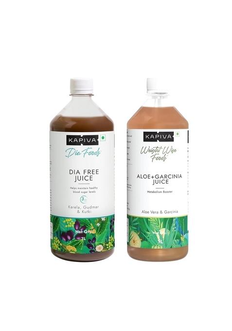 Kapiva Dia Free Juice + Aloe Garcinia | Blood Sugar & Weight Management Combo