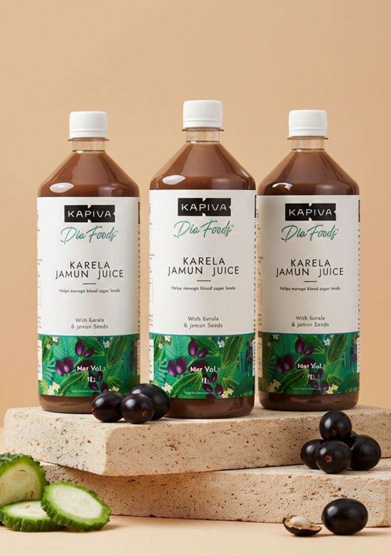 Kapiva Karela Jamun Juice | Helps Control Blood Sugar Level And Lower Bad Cholesterol Diabetic Care (1L) (Pack Of 2) - Indya