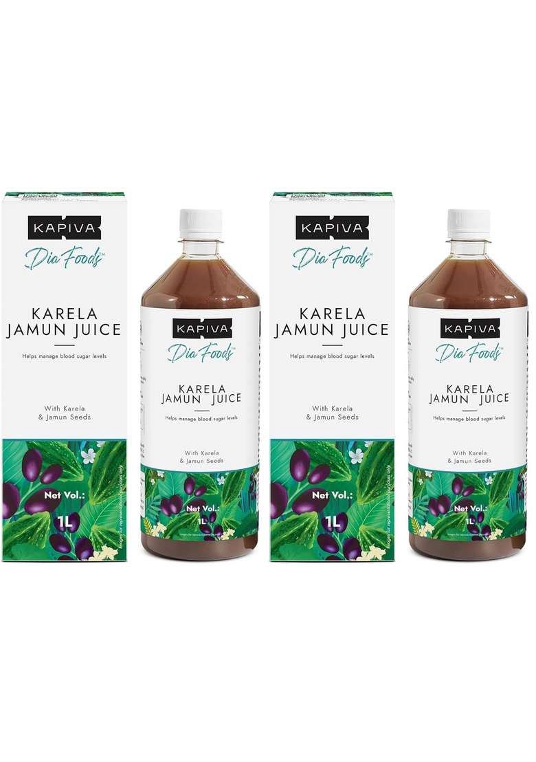 Kapiva Karela Jamun Juice | Helps Control Blood Sugar Level And Lower Bad Cholesterol Diabetic Care (1L) (Pack Of 2) - Indya
