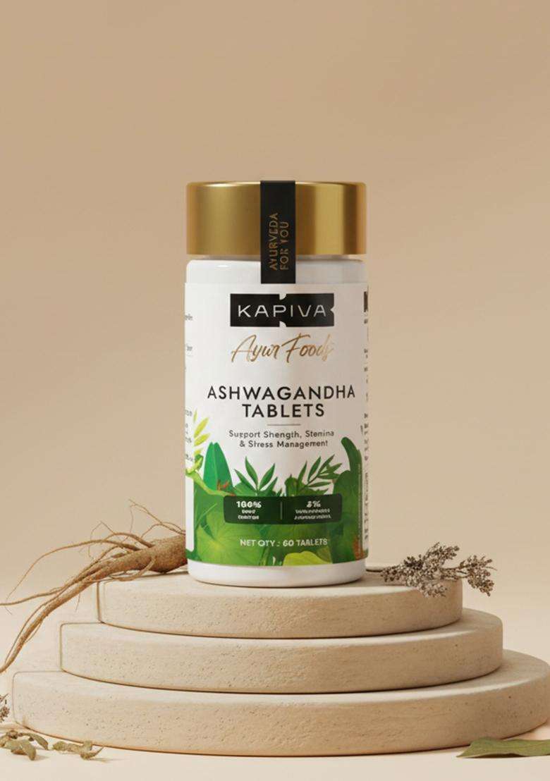 Kapiva Ashwagandha 250 Mg Tablets | 5% Withanolides 100% Root Derived Stress Reliever Enhances Strength & Endurance - Indya