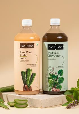 Kapiva Wild Tulsi Giloy Juice | To Support Immune Health + Aloe Vera Amla Cold-Pressed For Glowing Skin Helps With Acne And Metabolism (1L)