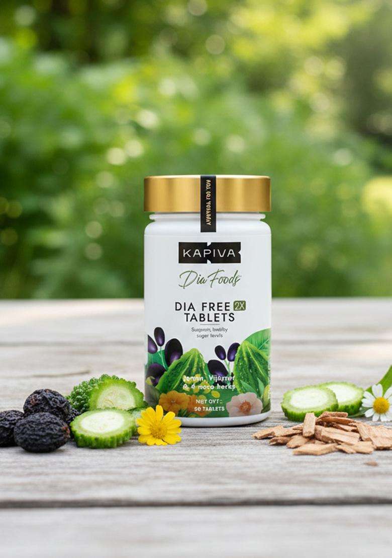 Kapiva Dia Free 2X Tablets,30 Tablets | Single Dose Daily Helps Manage Sugar Levels With Karela, Jamun, Gudmar & 3 More 1 Month Pack - Indya